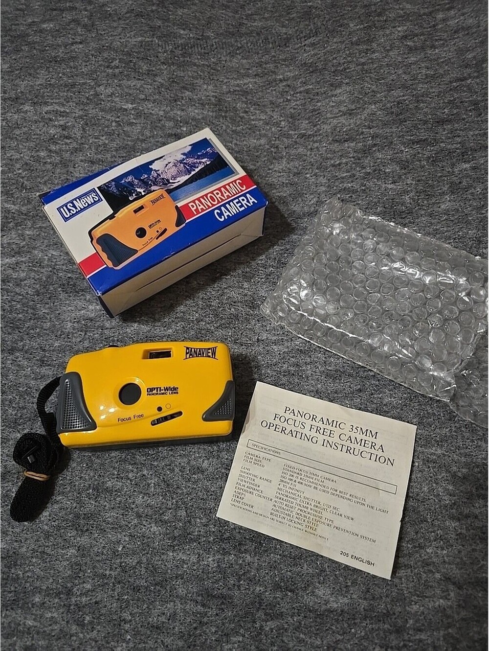 Vintage Panoramic 35mm Film Camera Panaview Opti Wide w Box Retro Yellow